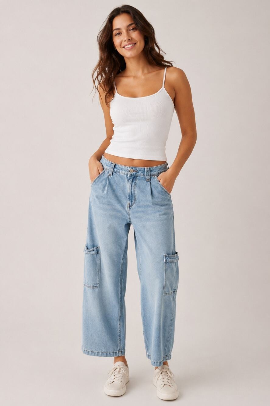 American Eagle Super High-Rise Baggy Wide-Leg Cargo Jeans Size 4